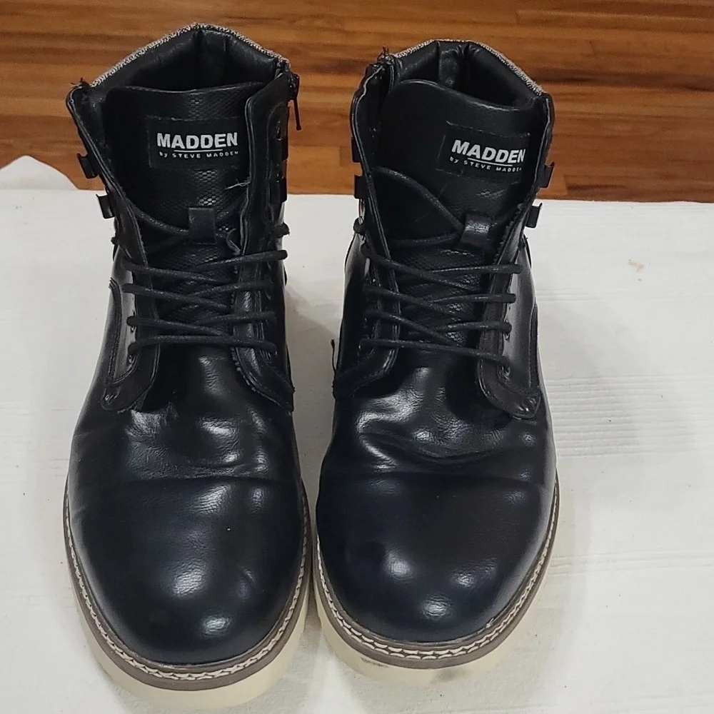 Madden by Steve Madden Delwar Mens Ankle Boots Faux Leather Black Sz 13 EUC READ